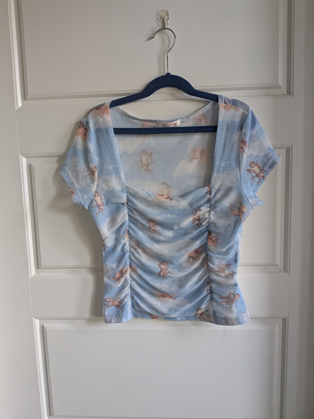 Stella Tweed Light Blue Cherub Mesh Top